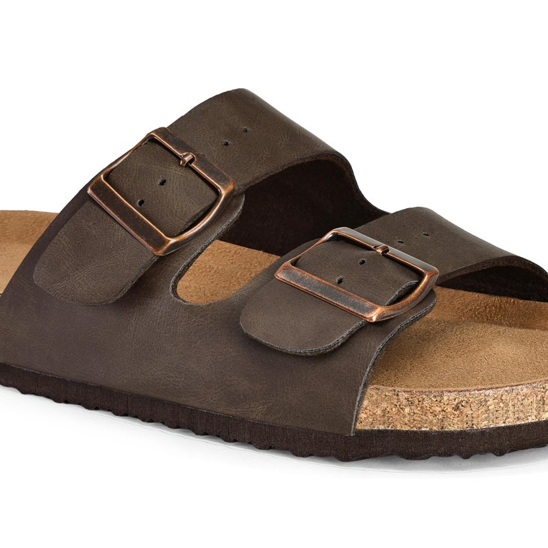 mysoft Womens Flat Sandals Cork Footbed Slides 2 Straps Adjustable Buckle Slip On Summer with +Comfort Shoes - Image 3